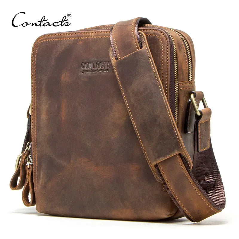 CONTACT'S Genuine Leather Men's Messenger Bag: Vintage Shoulder Bag for 7.9" iPad Mini