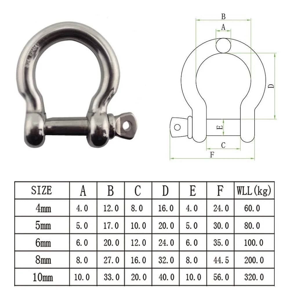 Bow Type Rigging Shackle 304 Stainless Steel Rigging Rated Bolt Type Anchor with Safety Bolt