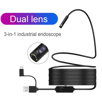 3 IN 1 USB Dual Endoscope Camera HD Hard Cable Inspection Camera 8mm 6 LED Borescope for Android PC Endoscope 1m/2m/3m/5m works with Android 4.0 and above