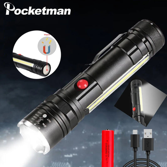 Powerful LED Flashlight with Magnet - Portable Rechargeable Auto Repair Light with Waterproof Torch