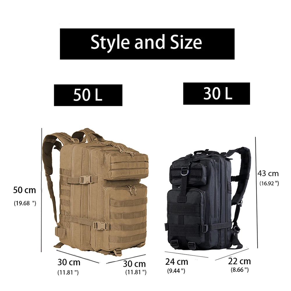 Rugged Tactical Molle Webbing Backpack: Versatile Outdoor Hiking and Military Bag (30L/50L)