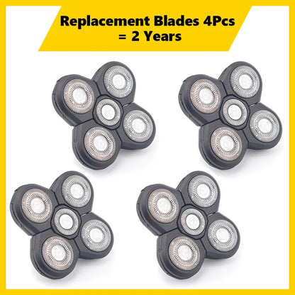 1, 2, 3, and 4 PCS Replacement Shaver Head Set for Electric Shaver - 5D Independently Floating, Waterproof Stainless-Steel Blades