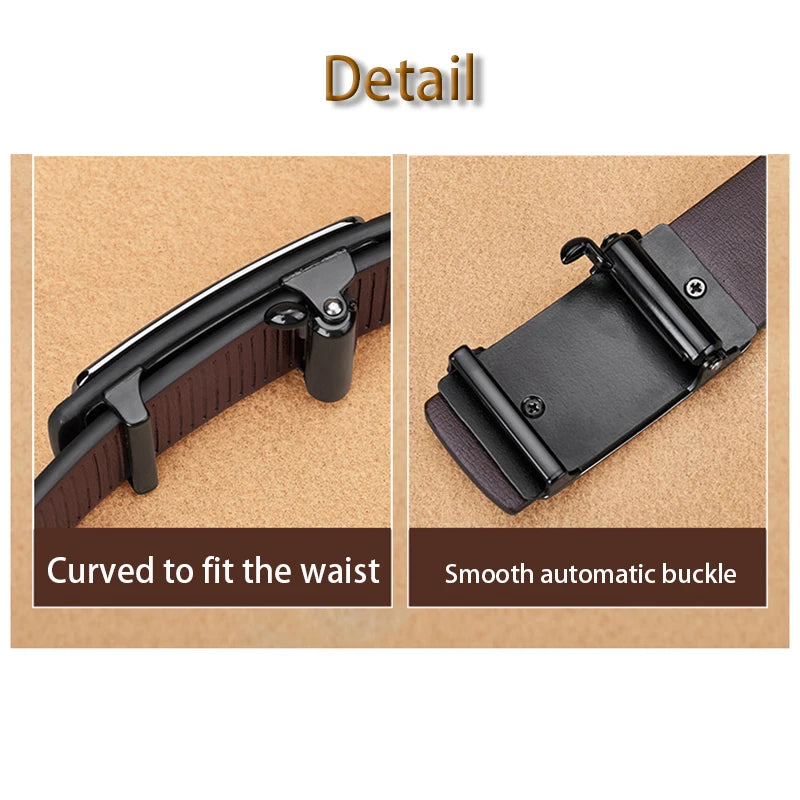 Sleek Men's Genuine Leather Belt with Automatic Ratchet Buckle – Precision Fit & Timeless Style