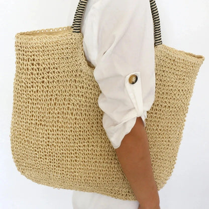 Vintage Boho Handbag Large Capacity Beach Handmade Knitted Totes Bohemian Straw Bag for Women Summer Travel Shoulder Bag