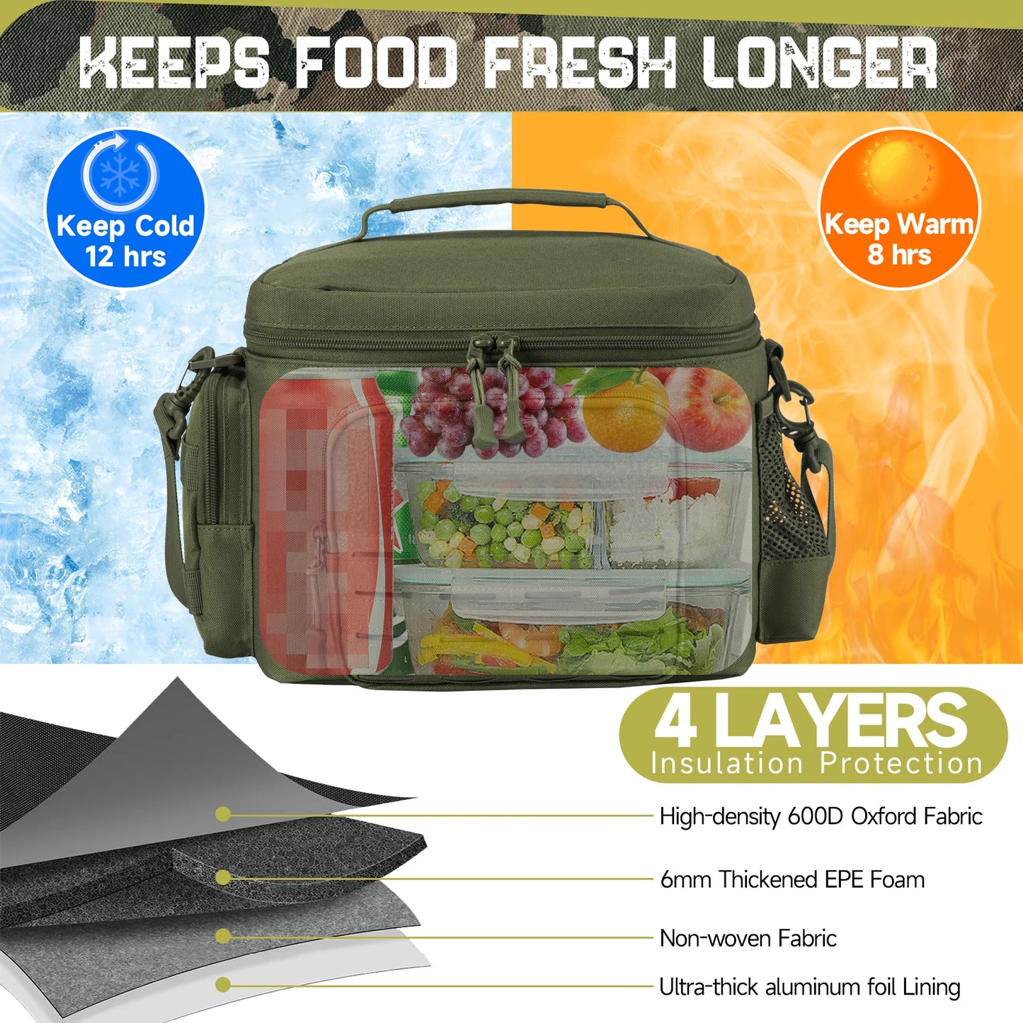 Tactical Lunch Box - Heavy Duty Insulated Cooler Bag with Molle Webbing for Outdoor Work and Adventures