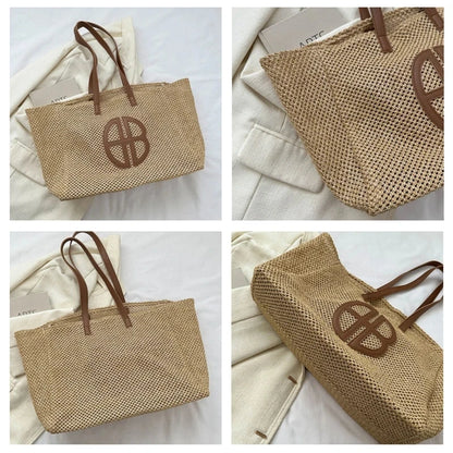 Bohemian Chic Raffia Beach Tote with Makeup Coin Pouch