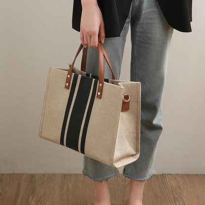 Casual Canvas Stripe Tote Bag – Versatile High-Capacity Crossbody for Everyday Use