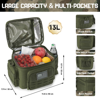 Tactical Lunch Box - Heavy Duty Insulated Cooler Bag with Molle Webbing for Outdoor Work and Adventures