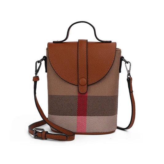 Retro Checkered Tote Bag - "B"-Inspired Country Club Style with Genuine Leather Accents