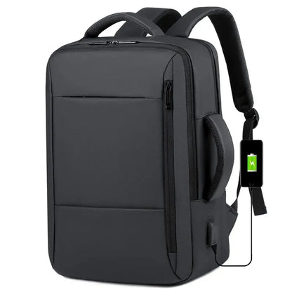 Ergonomic Men's Laptop Travel Backpack with USB Charging, slides onto Suitcase