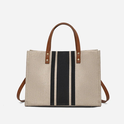 Casual Canvas Stripe Tote Bag – Versatile High-Capacity Crossbody for Everyday Use