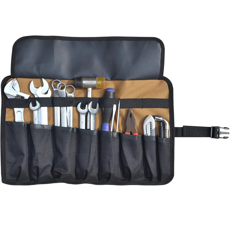 Construction Worker Portable Tool Roll - Oxford Cloth Pouch Bag for Wrenches, Spanners, Hammers - Foldable Camping Pocket Toolkit Organizer Tool Bag with 8 Pockets