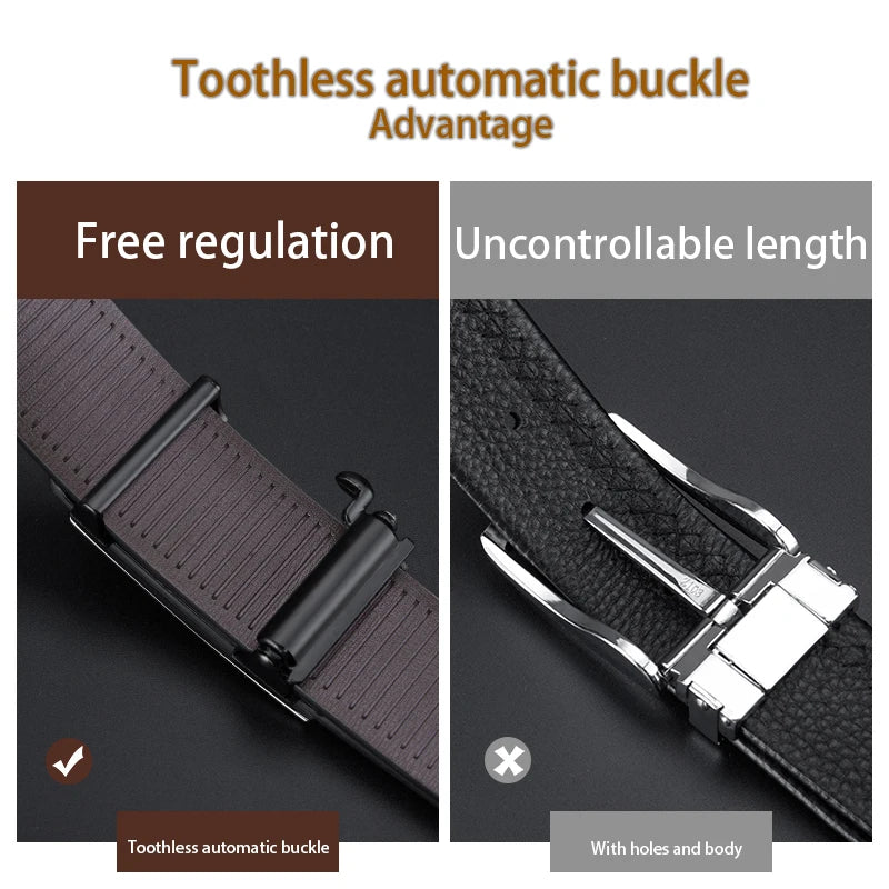 Sleek Men's Genuine Leather Belt with Automatic Ratchet Buckle – Precision Fit & Timeless Style