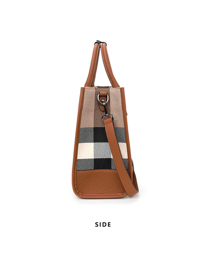 Aidrani Plaid Canvas Handbag – Classic Large-Capacity Cowhide Shoulder & Crossbody Bag for Women