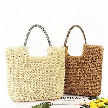 Vintage Boho Handbag Large Capacity Beach Handmade Knitted Totes Bohemian Straw Bag for Women Summer Travel Shoulder Bag