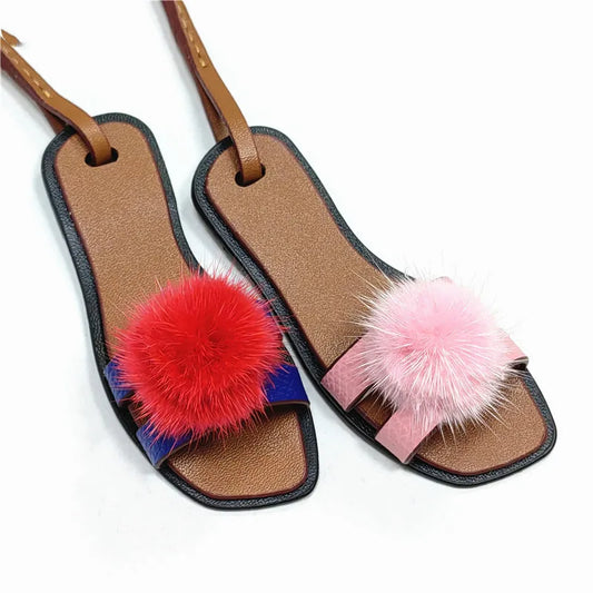 Bougie Mink Fur Lanyard Slippers Keychain: Perfect for your Bougie Bag, Bridesmaid gift tag, Christmas Tree, Car Mirror, or Backpack